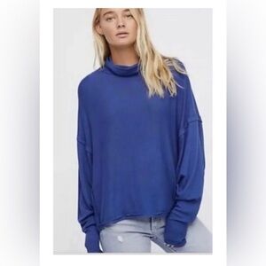 We The Free People Alameda Oversized Slouchy Super Soft Turtleneck Top Blue